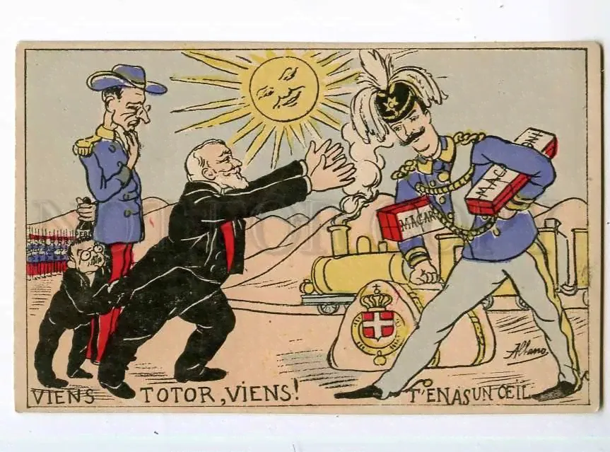 247344 ЖИВОПИСЬ ALBANO FRANCE ФРАНЦИЯ visit Victor Emmanuel карикатура 1904
